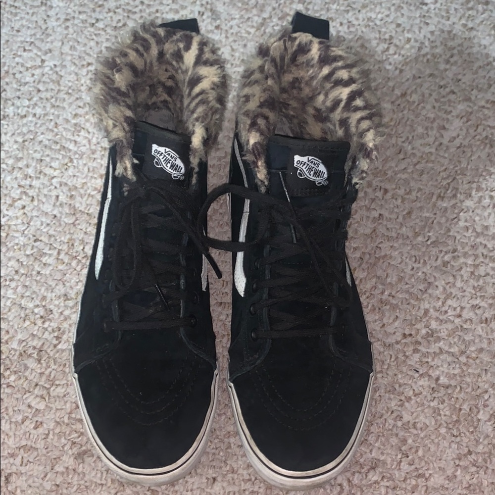 Vans Black High-Top Sneakers with Leopard Trim